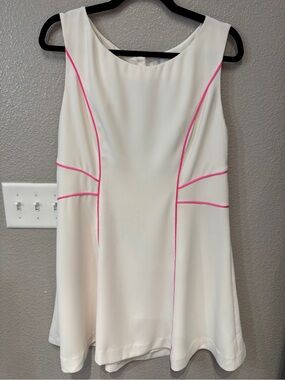 Forever New White Dress with Neon Pink Piping Open Back Fit & Flare Barbiecore